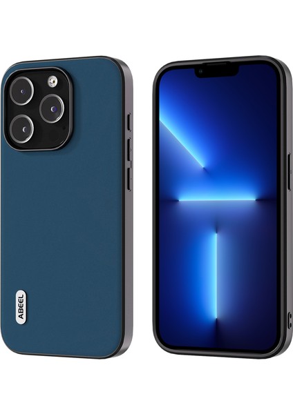 Iphone 13 Pro Cowhide Deri Kaplamalı Pc+Tpu Slim Case Ipeksi Duygu Pürüzsüz Dokunmatik Telefon Kapak Mavisi (Yurt Dışından)