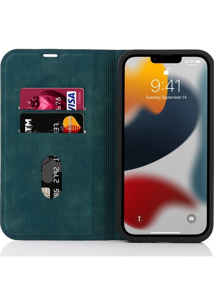Iphone 13 Pro Telefon Kılıfı 6.1 Inç Rfıd Engelleme Pu Deri Kart Tutucu Stand Kılıfı Magsafe Şarj-Mavi ile Uyumlu (Yurt Dışından)