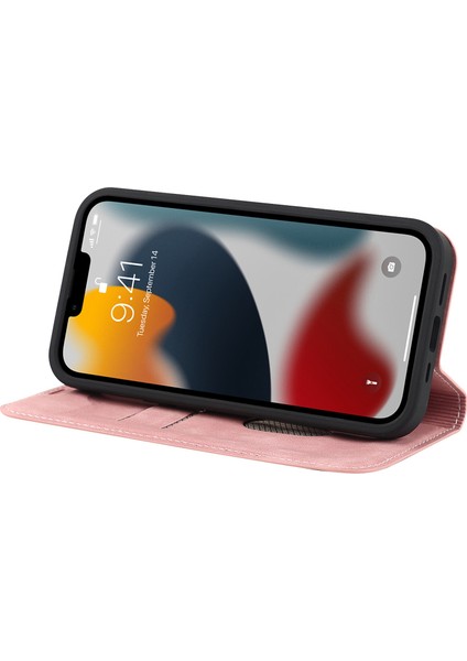 Iphone 13 Pro Max Telefon Kılıfı Için 6.7 Inç Rfıd Engelleme Deri Kılıf Kart Tutucu Stand Manyetik Otomatik Absorlanmış Telefon Kabuk Pembe (Yurt Dışından) modelleri