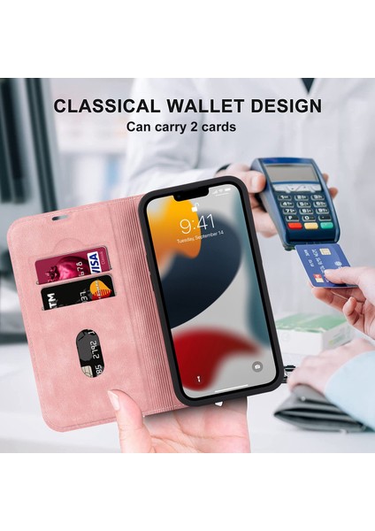 Iphone 13 Pro Max Telefon Kılıfı Için 6.7 Inç Rfıd Engelleme Deri Kılıf Kart Tutucu Stand Manyetik Otomatik Absorlanmış Telefon Kabuk Pembe (Yurt Dışından) fırsatları