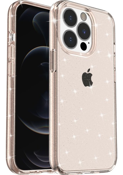 Iphone 13 Pro 6.1 Inç Için Clear Bling Bling Işıltılı Toz Parıltı Parlak Yumuşak Tpu+Sert Pc Arka Kapak-Altın (Yurt Dışından)
