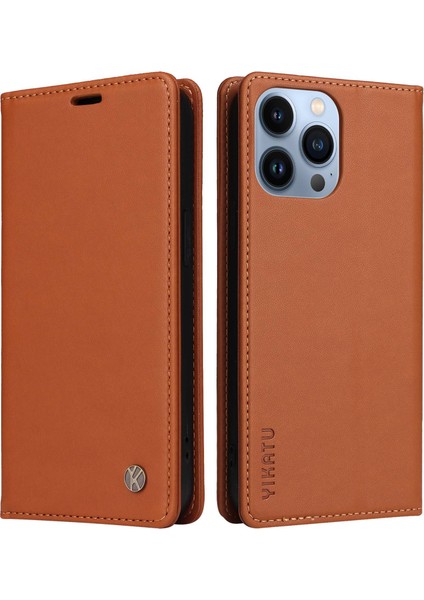Iphone 13 Pro Telefon Kılıfı 6.1 Inç Yk- 001 Anti-Fall Manyetik Otomatik Absorbed Pu Deri Deri Flip Cüzdan Stand Koruyucu-Kahverengi (Yurt Dışından)