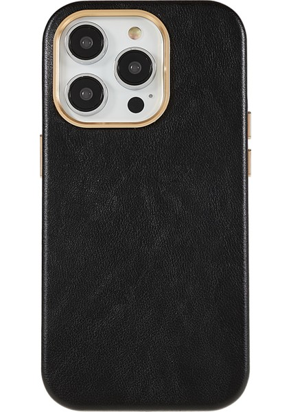 Iphone 13 Pro Max Telefon Kılıfı Için 6.7 Inç Anti-Çizelge Pu Deri+Pc Metal Lens Ring Frame-Black ile Cep Telefonu Kapağı Işletme (Yurt Dışından)