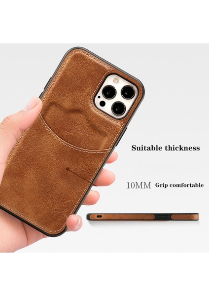 Iphone 13 Pro Max Telefon Kılıfı 6.7 Inç Kart Yuvası Ince Fit Cep Telefon Kapağı Pu Deri+Tpu Cep Telefonu Kılıf Dörtlü Kahve (Yurt Dışından)