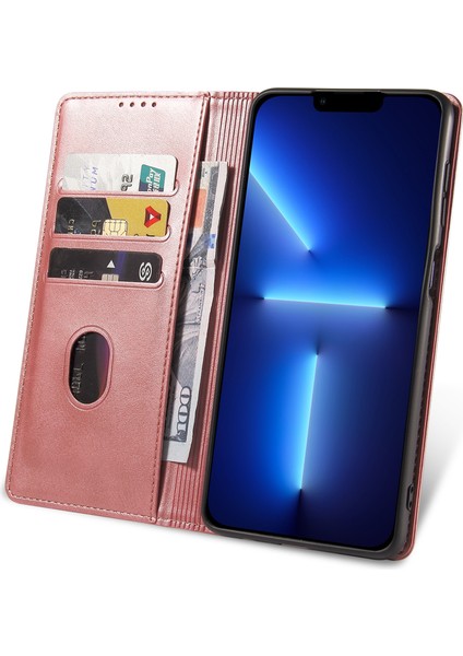 Iphone 13 Pro Max Telefon Kasası Flip Telefon Kasası Cüzdan 6.7 Inç Manyetik Deri Standı Buzağı Dokusu Kapak-Gül Altın (Yurt Dışından)