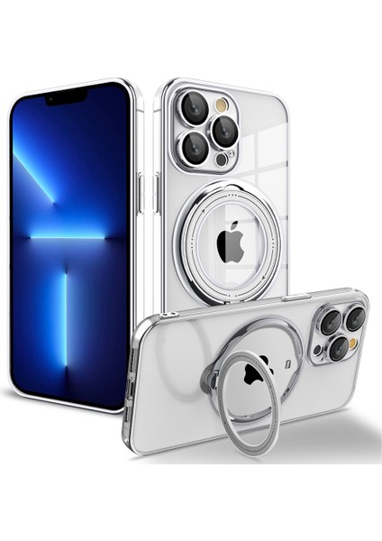 Iphone 13 Pro Max Telefon Kamuru Kickstand Case 6.7 Inç Pc+Tpu Telefon Kapağı Şok Geçirmez Telefon Kasası Magsafe-Silver ile Uyumlu (Yurt Dışından)