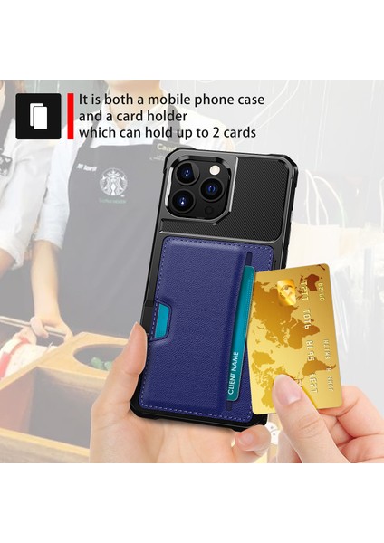 Iphone 13 Pro Telefon Kılıfı Için ZM02 Kart Yuvası Tasarımı Anti-Fall Deri Kaplamalı Tpu Hibrid Kapak 6.1 Inç-Mavi (Yurt Dışından) modelleri
