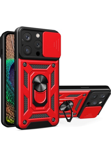 Iphone 13 Pro Telefon Kılıfı Kickstand 6.1 Inç Yerleşik Manyetik Metal Sac Hibrit Telefon Kabuk Yüzük Tutucu Slayt Kamera Kapağı ve Kiracı-Kırmızı (Yurt Dışından) fiyatları