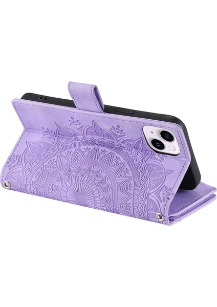 Iphone 13 Mini Telefon Kılıfı 5.4 Inç Pu Deri Mandala Çiçek Baskılı Cüzdan Kılıfı Çoklu Kart Yuvası Manyetik Kapatma Fermuarı Cep Stand Kapağı Strap-Spurple (Yurt Dışından) fırsatları
