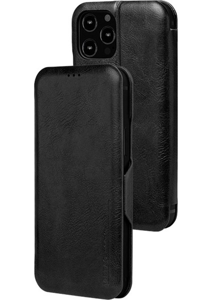 Iphone 13 Pro Telefon Kılıfı Için 6.1 Inç Fall Anti-Fall Şok Geçirmez Kılıf Pu Deri Stand/kart Tutucu-Black (Yurt Dışından)