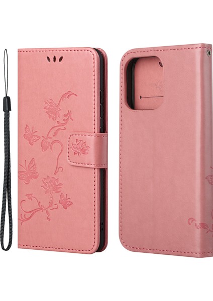 Kelebek Çiçek Deri Cüzdan Stand Telefon Kılıfı Iphone 13 Pro-Pink Için (Yurt Dışından)