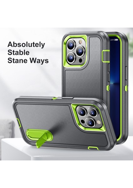 Kickstand-Grey/yeşil ile iPhone 13 Pro 6.1 Inç Pc+Tpu Kapağı Için Askeri Düşüşe Dayanıklı Telefon Kasası (Yurt Dışından)