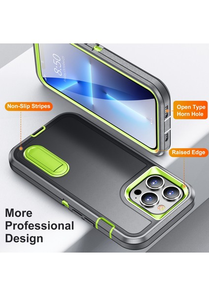 Kickstand-Grey/yeşil ile iPhone 13 Pro 6.1 Inç Pc+Tpu Kapağı Için Askeri Düşüşe Dayanıklı Telefon Kasası (Yurt Dışından)