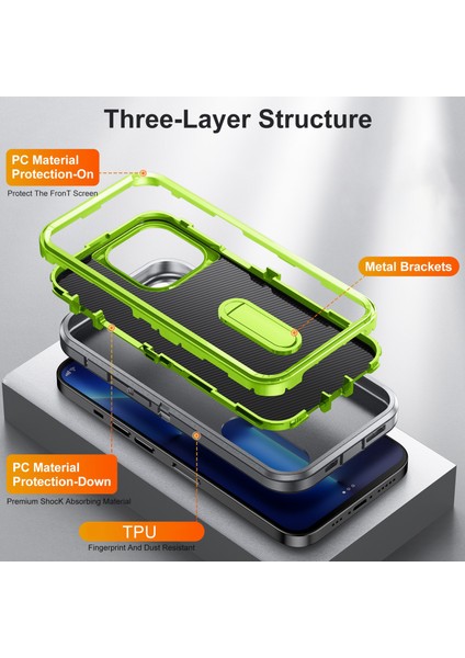 Kickstand-Grey/yeşil ile iPhone 13 Pro 6.1 Inç Pc+Tpu Kapağı Için Askeri Düşüşe Dayanıklı Telefon Kasası (Yurt Dışından)