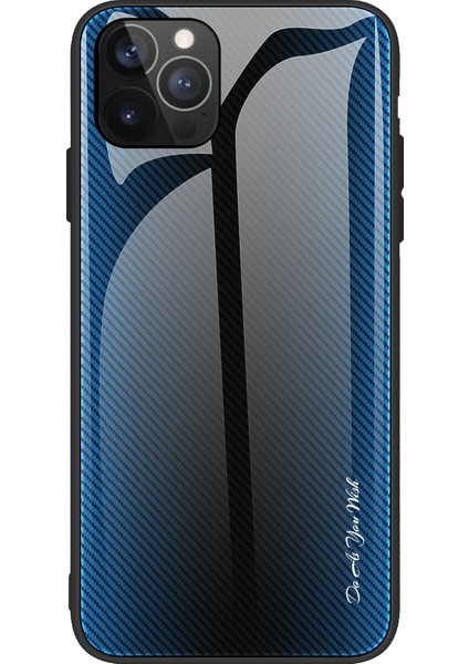 Iphone 13 Pro Telefon Kılıfı Için Karbon Fiber Doku Tasarımı Temperli Cam Geri+Tpu Kenar Hibrit Hücre 6.1 Inç-Mavi (Yurt Dışından)