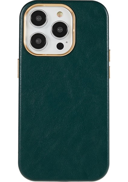 Iphone 13 Pro Max Telefon Kılıfı Için 6.7 Inç Önleme Önleyici Pu Deri+Pc Metal Lens Ring Çerçeve Yeşili ile Cep Telefonu Kapağı Iş (Yurt Dışından)