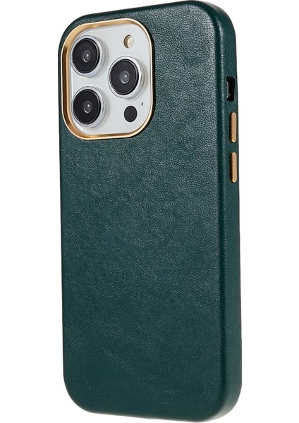 Iphone 13 Pro Max Telefon Kılıfı Için 6.7 Inç Önleme Önleyici Pu Deri+Pc Metal Lens Ring Çerçeve Yeşili ile Cep Telefonu Kapağı Iş (Yurt Dışından)