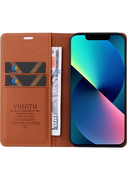 Iphone 13 Mini Telefon Kılıfı Için 5.4 Inç Shock Pu Deri Deri Cüzdan Kılıfı Stand Manyetik Kapatma Koruyucu Telefon Kapak Kahverengi (Yurt Dışından) modelleri