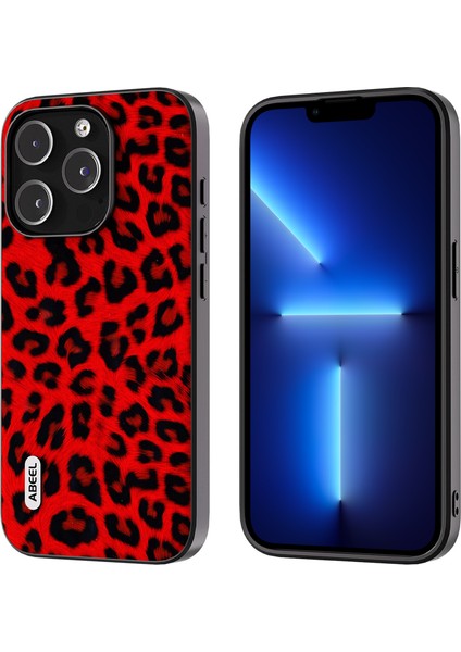 Iphone 13 Pro Leopar Dokusu Slim Case Pu Deri+Tpu+Pc Telefon Kapak-Kırmızı (Yurt Dışından)