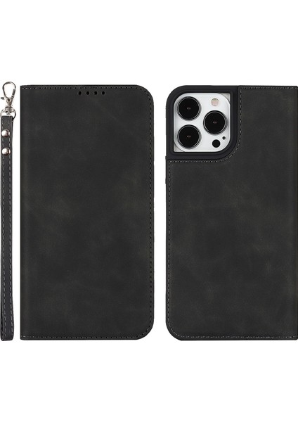 Iphone 13 Pro Telefon Kılıfı 6.1 Inç Anti-Drop Pu Deri Deri Touch Hissed Hissediyor Otomatik Emici Folio Fip Kabuğu Cüzdan Stand-Black (Yurt Dışından)