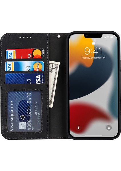 Iphone 13 Pro Telefon Kılıfı 6.1 Inç Anti-Drop Pu Deri Deri Touch Hissed Hissediyor Otomatik Emici Folio Fip Kabuğu Cüzdan Stand-Black (Yurt Dışından) fırsatları
