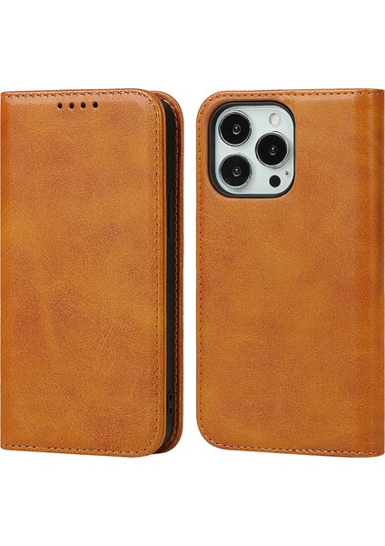 Stand Cüzdan Deri Telefon Flip Case Koruyucu Kapak Iphone 13 Pro 6.1 Inç-Işık Kahverengi (Yurt Dışından)