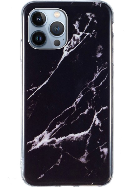 Iphone 13 Pro Max Telefon Korusu Koruyucu Telefon Kılıfı 6.7 Inç Mermer Desen Imd Esnek Tpu Arka Kapak Black (Yurt Dışından)