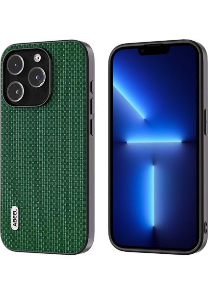 Iphone 13 Pro Max Telefon Kılıfı Koruyucu Kabuk Kabuk Kabuğu Deri Kaplamalı Pc+Tpu Lüks Dokulu Telefon Kılıf Yeşili (Yurt Dışından)