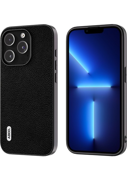 Iphone 13 Pro Max Telefon Kılıfı Için Litchi Doku Geri Kapak Cowhide Deri Kaplamalı Pc+Tpu Telefon Kılıf Black (Yurt Dışından)