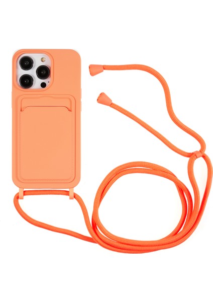 Iphone 13 Pro Max Telefon Kılıfı Sıvı Silikon Kılıf 6.7 Inç Kart Yuvası Kayış-Orange ile Koruyucu Telefon Kapağı (Yurt Dışından)