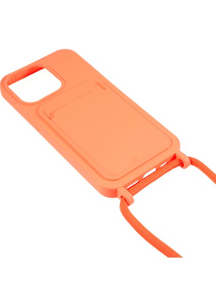 Iphone 13 Pro Max Telefon Kılıfı Sıvı Silikon Kılıf 6.7 Inç Kart Yuvası Kayış-Orange ile Koruyucu Telefon Kapağı (Yurt Dışından)