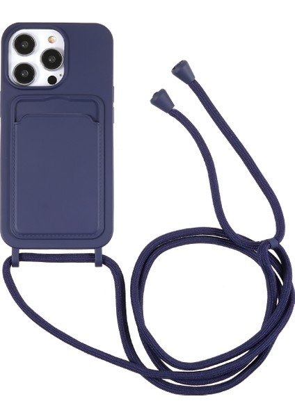 Iphone 13 Pro Max Telefon Kılıfı Sıvı Silikon Kılıf 6.7 Inç Kart Yuvası Strap-Dark Mavi ile Koruyucu Telefon Kapağı (Yurt Dışından)