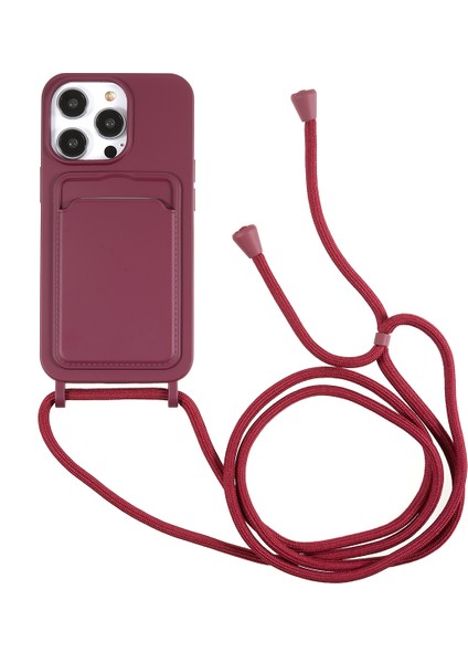 Iphone 13 Pro Max Telefon Kılıfı Sıvı Silikon Kılıf 6.7 Inç Kart Yuvası Strap-Red ile Koruyucu Telefon Kapağı (Yurt Dışından)