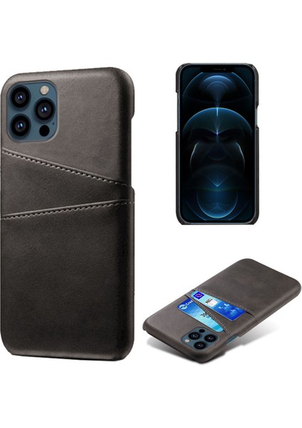 Iphone 13 Pro Telefon Kılıfı Için Deri Kaplamalı Pc 6.1 Inç Çift Kart Yuvaları Ultra Ince Koruyucu Kabuk Black (Yurt Dışından)