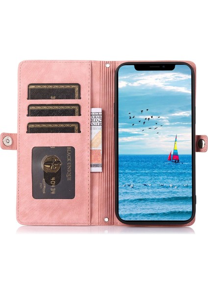 Iphone 13 Pro Max Telefon Kılıfı 6.7 Inç Çok Fonksiyonlu 9 Kart Yuvaları Stand Koruyucu Kapak Pu Deri Cüzdan Kılıfı Fermuar Cep ve Bilek Kayışı Rosalı Altın (Yurt Dışından)