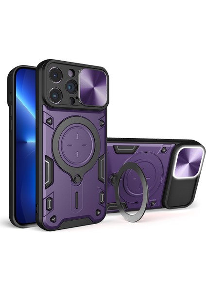 Iphone 13 Pro Max Telefon Kılıfı Için 6.7 Inç Rotatable Kickstand Şok Geçirmez Kapak Slayt Kamera Kapağı Pc+Tpu Telefon Vaka-Doğru (Yurt Dışından)