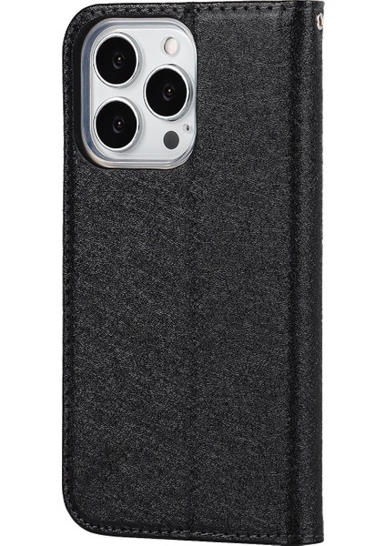 Iphone 13 Pro Telefon Kılıfı Için 6.1 Inç Anti-Çizgiye Dönüş Tam Koruma Ipek Doku Deri Deri Cüzdan Kapağı Strap-Black (Yurt Dışından) modelleri