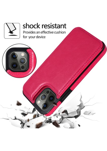 Iphone 13 Pro Telefon Kılıfı Için Üst Düzey Pu Deri ve Tpu Çift Manyetik Düğmeler Çılgın At Dokusu Kickstand Card Tutucu 6.1 Inç-Rose (Yurt Dışından)
