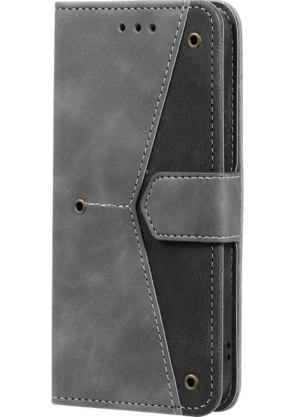 Pu Deri Cüzdan Telefon Kasası Perçin Dekoru Kapak Standı Kasa Kapağı iPhone 13 Pro 6.1 Inç-Grey (Yurt Dışından) modelleri