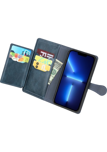 Iphone 13 Pro Max Telefon Kılıfı Şok Geçirmez Telefon Kapağı 6.7 Inç Pu Deri Fermuar Cep Telefonu Cüzdan Kılıfı Stand-Mavi (Yurt Dışından) fiyatları