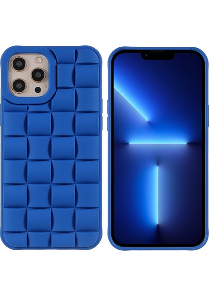 Iphone 13 Pro Telefon Kılıfı Için 6.1 Inç Mobil Silikon Ka Şok Geçirmez 3D Izgara Dokulu Mavi (Yurt Dışından)