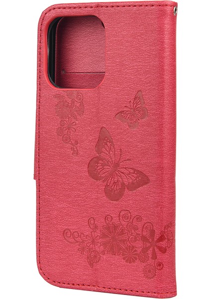 Cüzdan Deri Kılıfı Kelebek Çiçek Telefon Kılıfı Iphone 13 Pro 6.1 Inç-Kırmızı (Yurt Dışından) modelleri