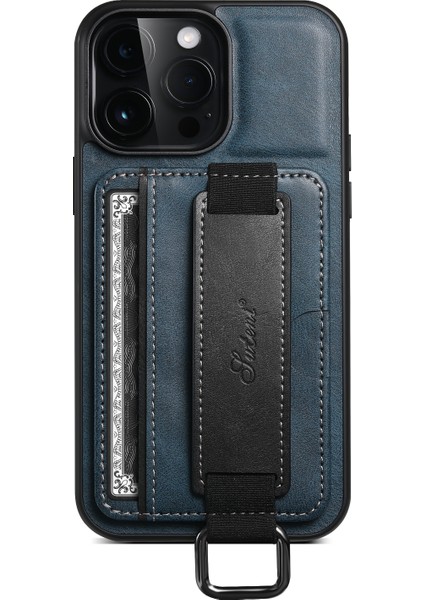 Iphone 13 Pro Max Telefon Kılıfı 6.7 Inç Kart Bant Döngü Tutucu Kickstand Pu Deri Kaplamalı Tpu Koruyucu Telefon Kapak Mavisi (Yurt Dışından)