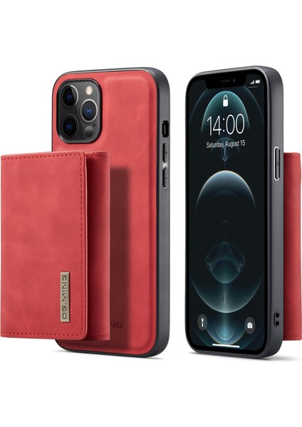 Iphone 13 Pro Telefon Kılıfı Için Kablosuz Şarj Deri Kaplamalı Tpu+Pc Mıknatıs Emilim Cüzdan Hibrit Kapak Kabuğu Kickstand 6.1 Inç-Kırmızı (Yurt Dışından)