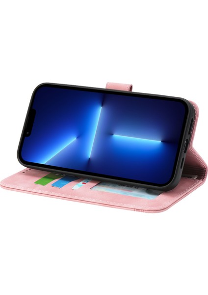 Iphone 13 Pro Max Telefon Kılıfı Için Telefon Kılıfı 6.7 Inç Pu Deri Çizgiler Baskılı Cüzdan Stand Kapak Pembe (Yurt Dışından) modelleri