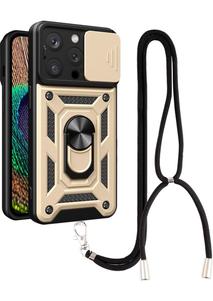 Iphone 13 Pro Telefon Kılıfı Kickstand 6.1 Inç Dahili Manyetik Metal Sac Hibrit Telefon Kabuk Yüzük Tutucu Slayt Kamera Kapağı ve Kirkar-Gold (Yurt Dışından)