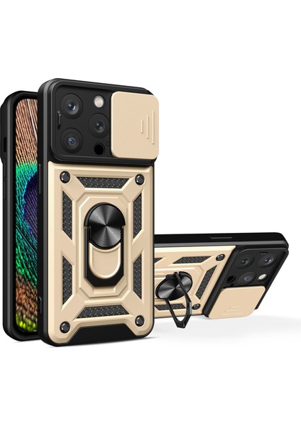 Iphone 13 Pro Telefon Kılıfı Kickstand 6.1 Inç Dahili Manyetik Metal Sac Hibrit Telefon Kabuk Yüzük Tutucu Slayt Kamera Kapağı ve Kirkar-Gold (Yurt Dışından) fiyatları