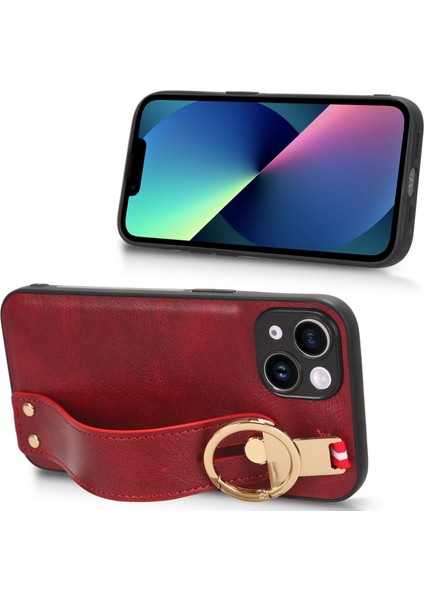 Iphone 13 Mini Telefon Kılıfı Için 5.4 Inç Bileklik Kickstand Deri Kaplama Pc+Tpu Boyun Kayışı Kırmızısı (Yurt Dışından) fırsatları