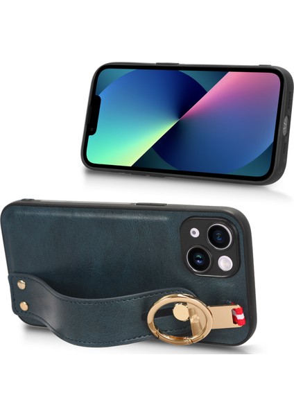 Iphone 13 Mini Telefon Kılıfı Için 5.4 Inç Bileklik Kickstand Deri Kaplama Pc+Tpu Boyun Kayış Mavisi ile Çizim Önleme Kapağı (Yurt Dışından) fırsatları