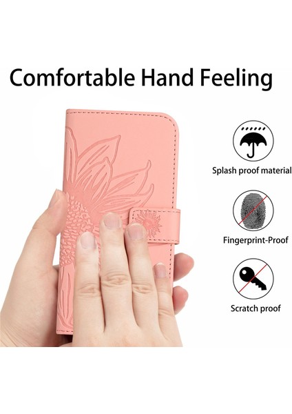 Iphone 13 Mini Telefon Kılıfı Için Cilt Touch Hissed Flip Baskı Sunçiçeği Stand Pu Derisi Manyetik Cüzdan Kapağı Strap-Light Pembeli (Yurt Dışından) modelleri
